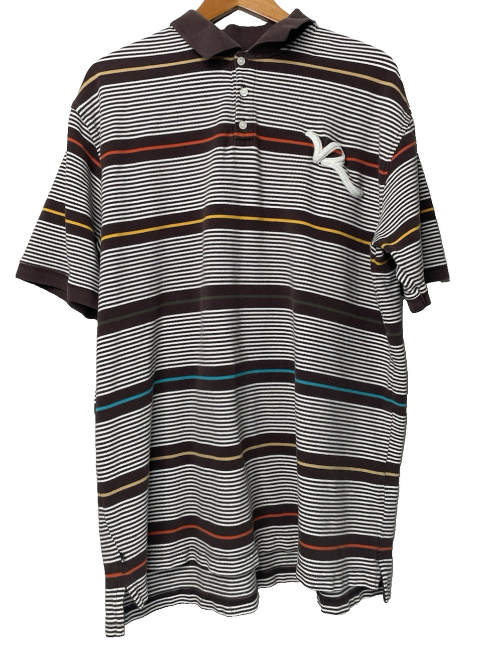 Rocawear Mens 3XL Polo Shirt Y2K Hip Hop Brown Striped Embroidered Logo